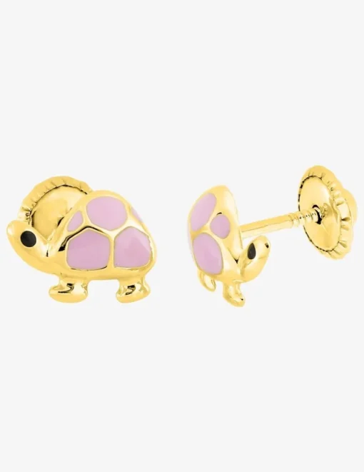 Boucles d'oreilles tortue laquées rose en or 375‰ SO OR