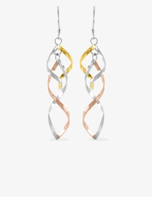 Boucles d'oreilles tricolores en argent 925‰ rhodié SO OR