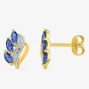 Boucles d'oreilles trilogie florale plaqué or, rhodium et oxyde de zirconium blanc et bleu foncé SO OR