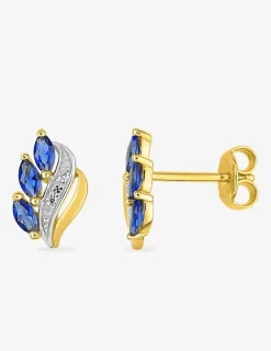 Boucles d'oreilles trilogie florale plaqué or, rhodium et oxyde de zirconium blanc et bleu foncé SO OR