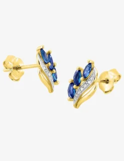 Boucles d'oreilles trilogie florale plaqué or, rhodium et oxyde de zirconium blanc et bleu foncé SO OR