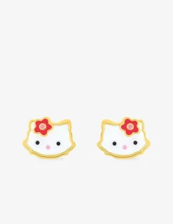 Boucles d'oreilles tête de chat or jaune 375‰ et laque SO OR