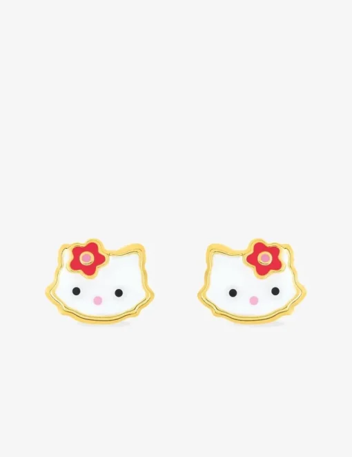 Boucles d'oreilles tête de chat or jaune 375‰ et laque SO OR