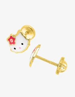 Boucles d'oreilles tête de chat or jaune 375‰ et laque SO OR