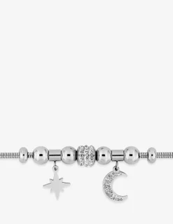 Bracelet acier avec breloques en étoile et lune avec cristaux synthétiques SO OR