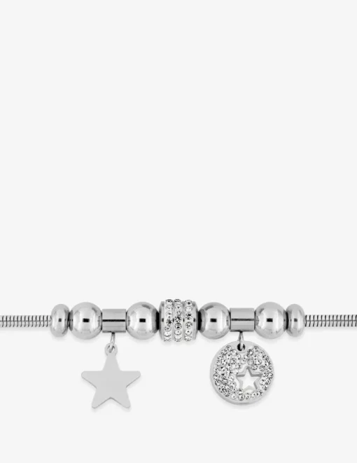 Bracelet acier avec breloques en étoiles avec cristaux synthétiques SO OR