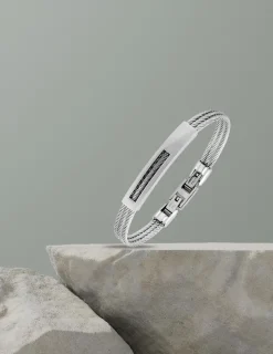 Bracelet acier CARGO 3 rangs de cables et motif plaque centrale SO OR