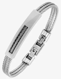 Bracelet acier CARGO 3 rangs de cables et motif plaque centrale SO OR