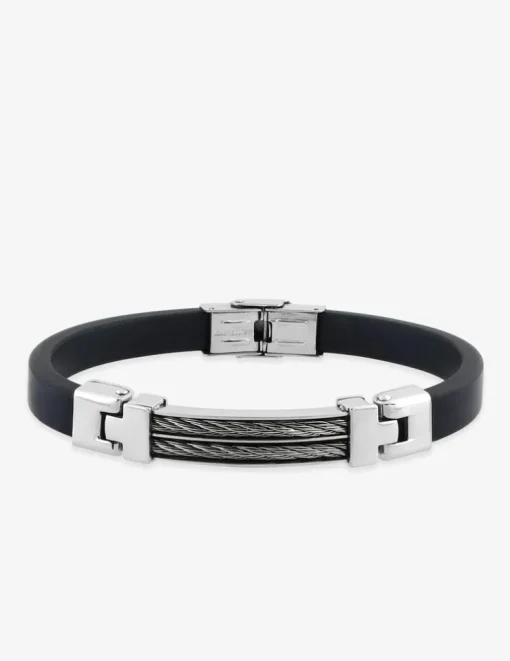 Bracelet acier CARGO caoutchouc et cable avec finition brillante SO OR