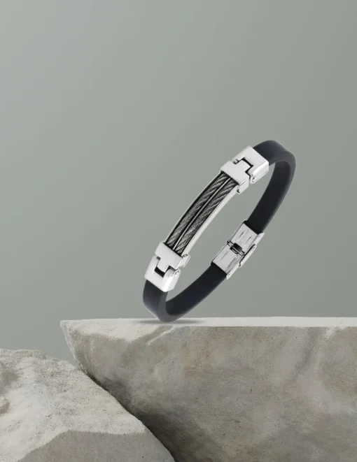 Bracelet acier CARGO caoutchouc et cable avec finition brillante SO OR