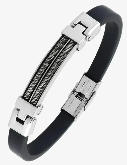 Bracelet acier CARGO caoutchouc et cable avec finition brillante SO OR
