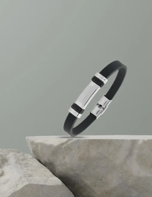 Bracelet acier CARGO caoutchouc motif acier et céramique SO OR