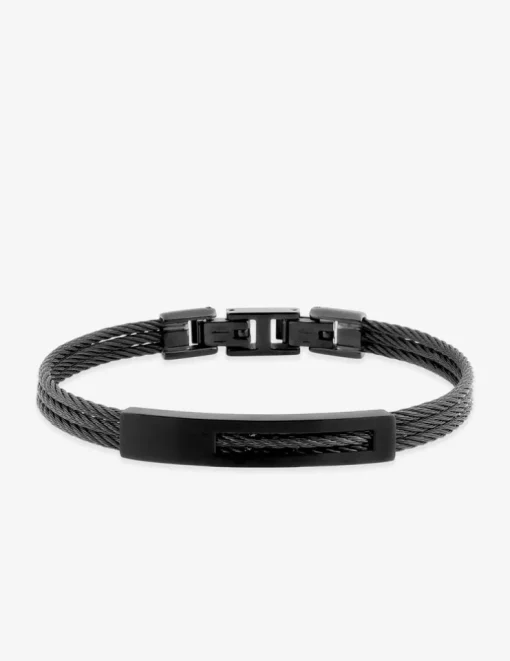 Bracelet acier CARGO câbles et plaque noire ajouré SO OR