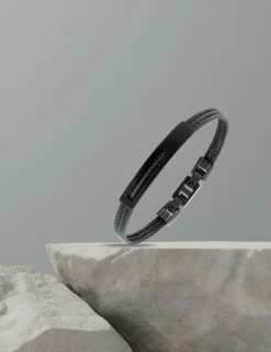 Bracelet acier CARGO câbles et plaque noire ajouré SO OR