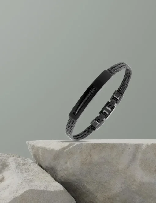 Bracelet acier CARGO câbles et plaque noire ajouré SO OR