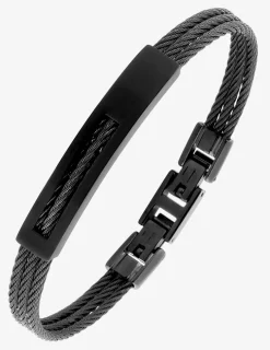 Bracelet acier CARGO câbles et plaque noire ajouré SO OR