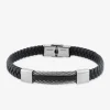 Bracelet acier CARGO cuir tressé, céramique noire SO OR
