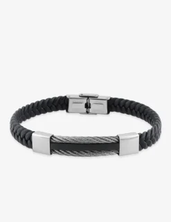 Bracelet acier CARGO cuir tressé, céramique noire SO OR