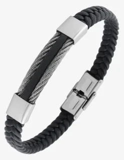 Bracelet acier CARGO cuir tressé, céramique noire SO OR