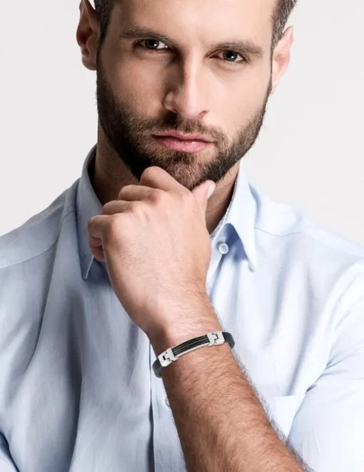 Bracelet acier CARGO cuir et cable SO OR