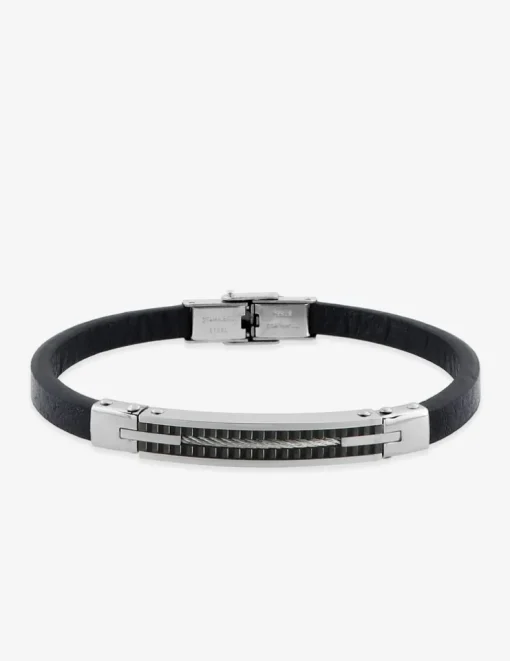 Bracelet acier CARGO cuir cable et céramique SO OR