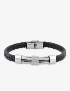 Bracelet acier CARGO cuir tressé et câble pour une finition brillante SO OR