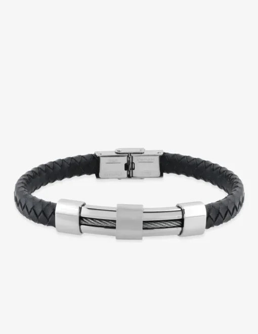 Bracelet acier CARGO cuir tressé et câble pour une finition brillante SO OR