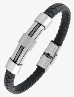 Bracelet acier CARGO cuir tressé et câble pour une finition brillante SO OR
