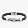 Bracelet acier CARGO cuir noir tressé et motif SO OR