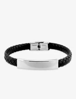 Bracelet acier CARGO cuir tressé motif rectangle SO OR