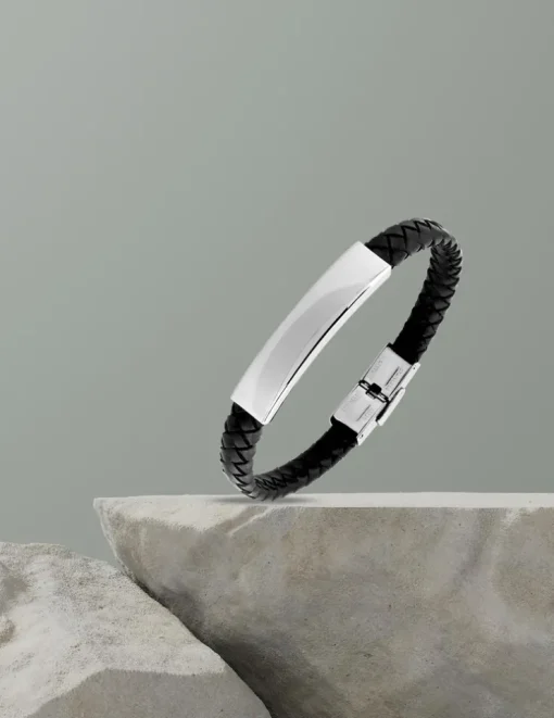 Bracelet acier CARGO cuir tressé motif rectangle SO OR
