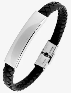 Bracelet acier CARGO cuir tressé motif rectangle SO OR