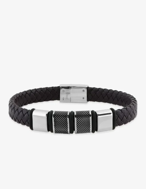 Bracelet acier CARGO cuir marron et caoutchouc noir SO OR