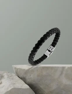 Bracelet acier CARGO cuir tressé cable fin fermoir dentelé SO OR