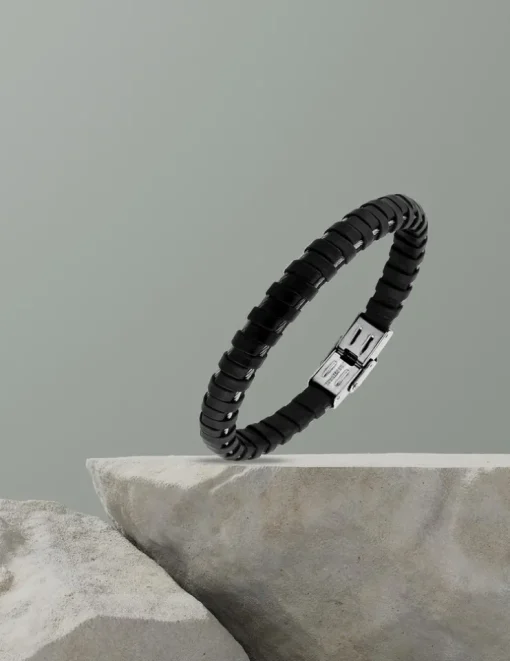 Bracelet acier CARGO cuir tressé cable fin fermoir dentelé SO OR