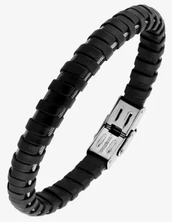 Bracelet acier CARGO cuir tressé cable fin fermoir dentelé SO OR