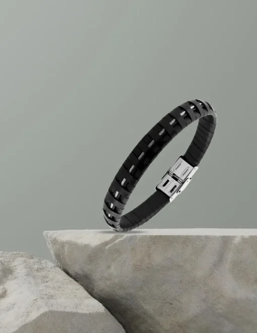 Bracelet acier CARGO cuir tressé cable acier ajustable fermoir dentelé SO OR