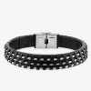 Bracelet acier CARGO cuir tressé, 3 câbles acier, longueur ajustable SO OR