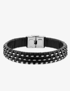 Bracelet acier CARGO cuir tressé, 3 câbles acier, longueur ajustable SO OR