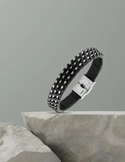 Bracelet acier CARGO cuir tressé, 3 câbles acier, longueur ajustable SO OR