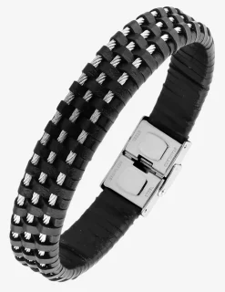 Bracelet acier CARGO cuir tressé, 3 câbles acier, longueur ajustable SO OR