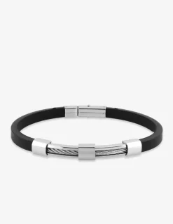 Bracelet acier CARGO en caoutchouc noir et motif acier câble SO OR