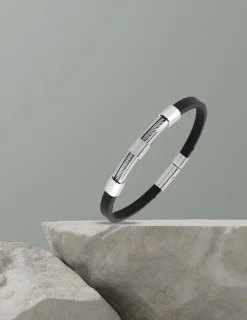 Bracelet acier CARGO en caoutchouc noir et motif acier câble SO OR