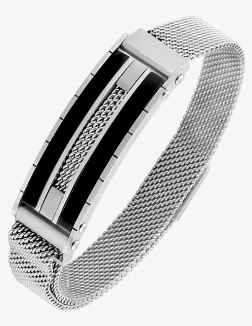 Bracelet acier CARGO en maille et céramique noire SO OR