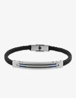 Bracelet acier CARGO et cuir avec double rang câble acier fin SO OR