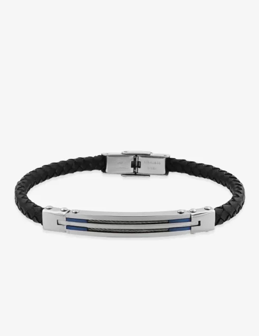 Bracelet acier CARGO et cuir avec double rang câble acier fin SO OR