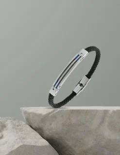 Bracelet acier CARGO et cuir avec double rang câble acier fin SO OR