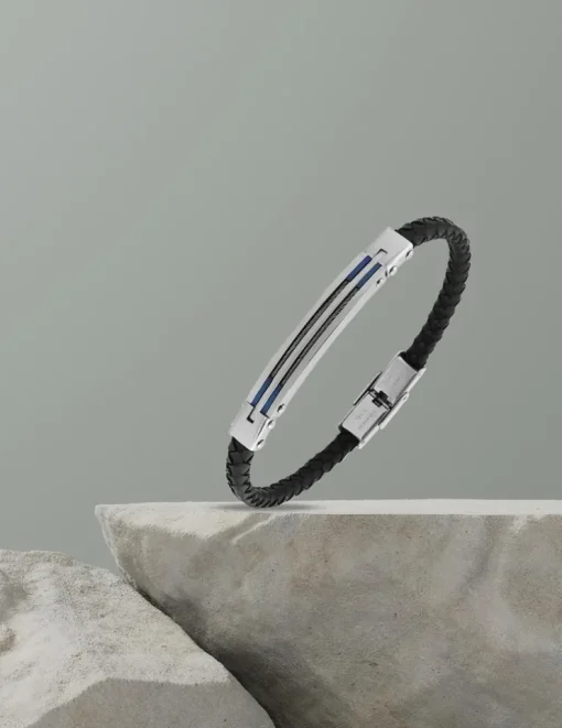 Bracelet acier CARGO et cuir avec double rang câble acier fin SO OR