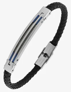 Bracelet acier CARGO et cuir avec double rang câble acier fin SO OR