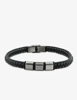 Bracelet acier CARGO et cuir tressé 3 motifs acier brossé finition mate SO OR